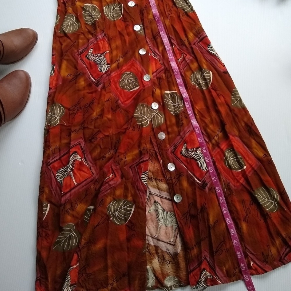 Vintage Zebra Leaf Print Button Front Maxi Skirt - image 6